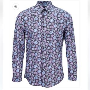 Lords Of Harlech Morris Groovy Floral Shirt - Smoke sz XL purple blue‎